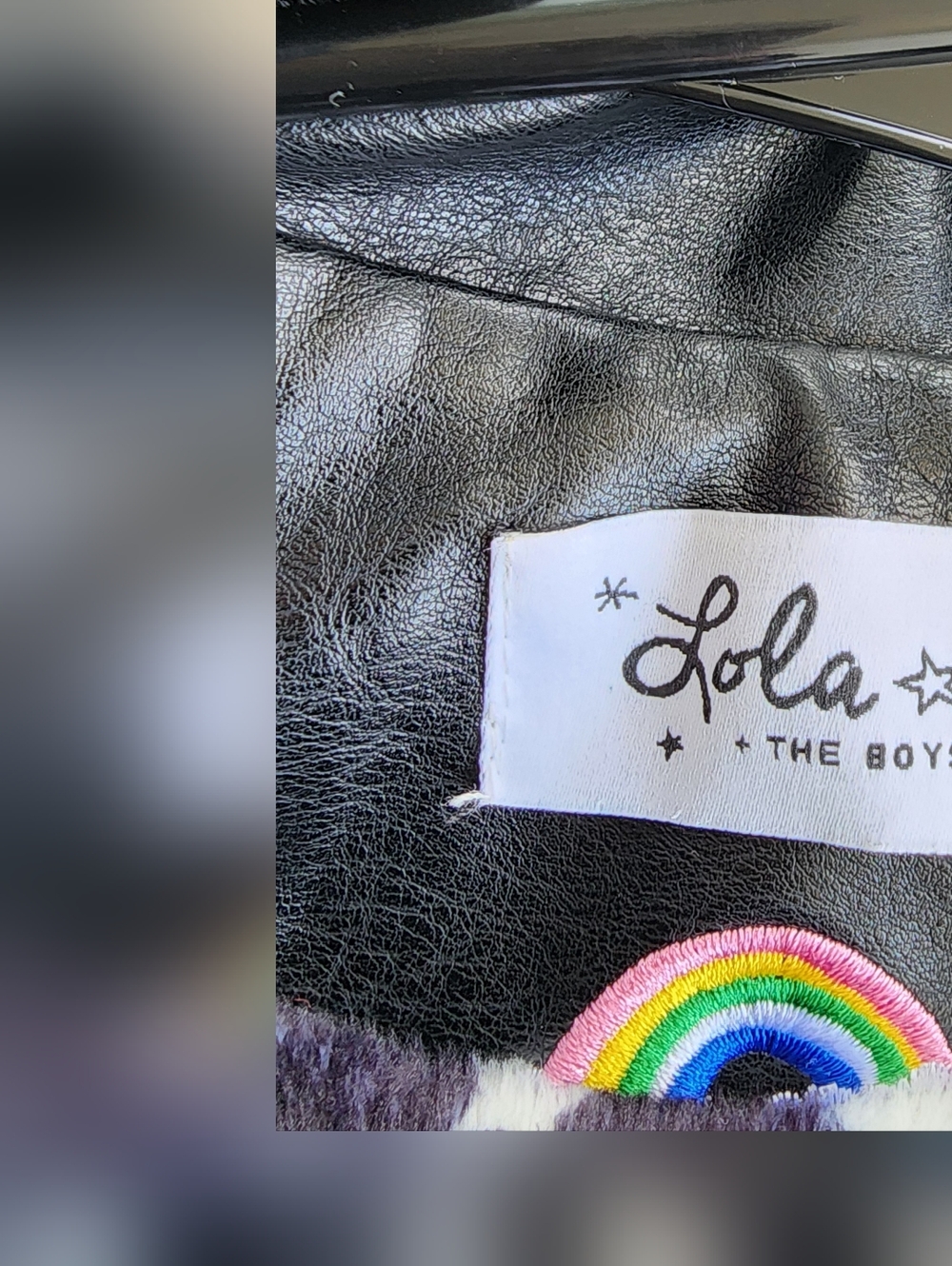 Lola The Boys Girls' Black Rainbow Embroidered Moto Jacket B12 - Picture 8 of 9
